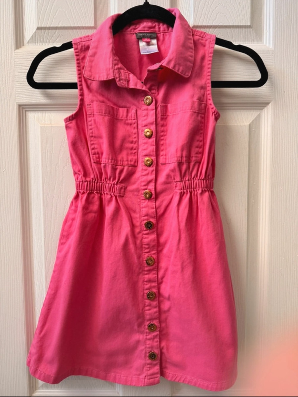 Vince Camuto Girls Hot Pink Sleeveless Button-Front Dress